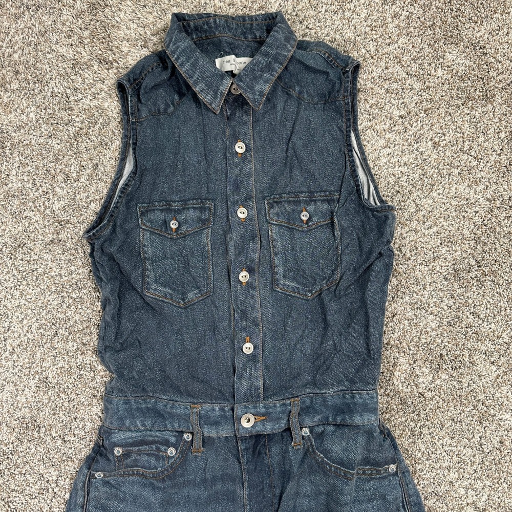 Rag & Bone Jumpsuit Womens S Blue Sleeveless Wide Leg Button Down Denim - Picture 4 of 11